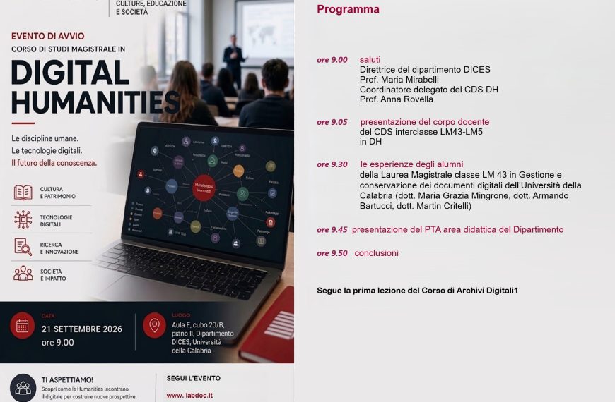 Evento di apertura CDS Magistrale interclasse in Digital Humanities